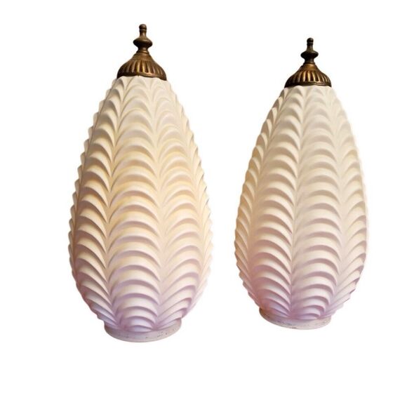 Mid Century White Ruffled Drapery Light Shades Frosted Hollywood Regency - Picture 1 of 5